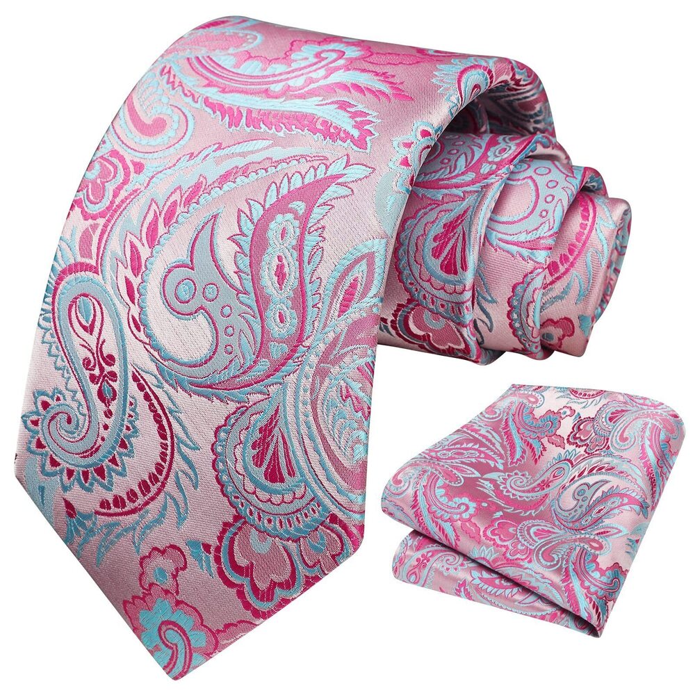 2211 Pink Ties Paisley Tie and Pocket Square Set Formal Business Ties